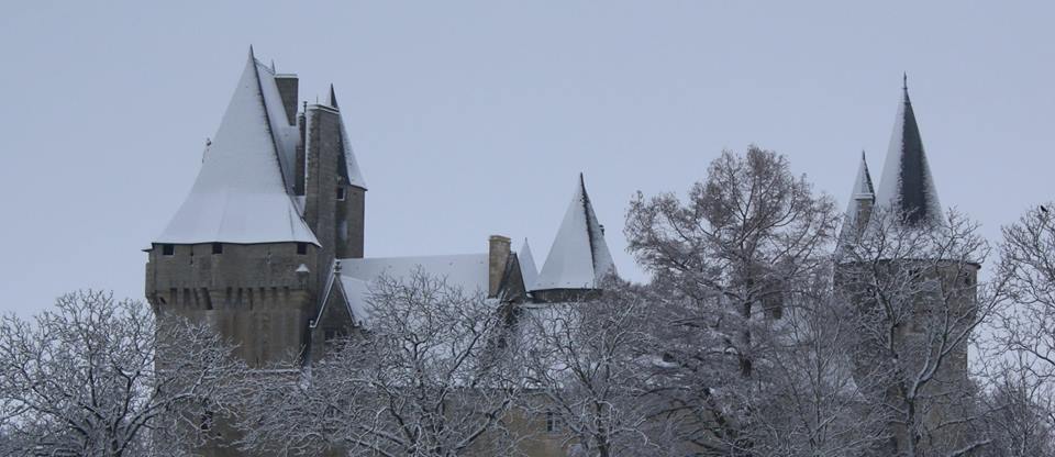 Chateau de Cherveux east side in winter